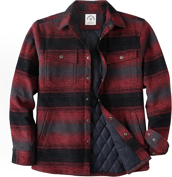 Dubinik® Mens Lightweight Jacket Cozy Warm Lined Flannel Shirts for Men Long Sleeve Snap Casual Plaid 2 Chest Pockets#0181007