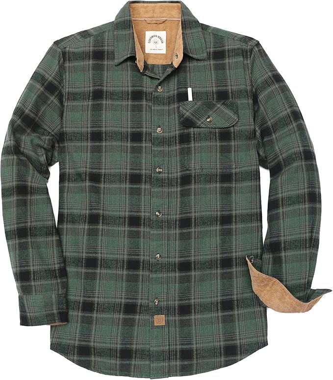 Chemises en flanelle mi-lourde pour hommes, manches longues, décontractées, boutonnées, 100 % coton brossé, n° 1014