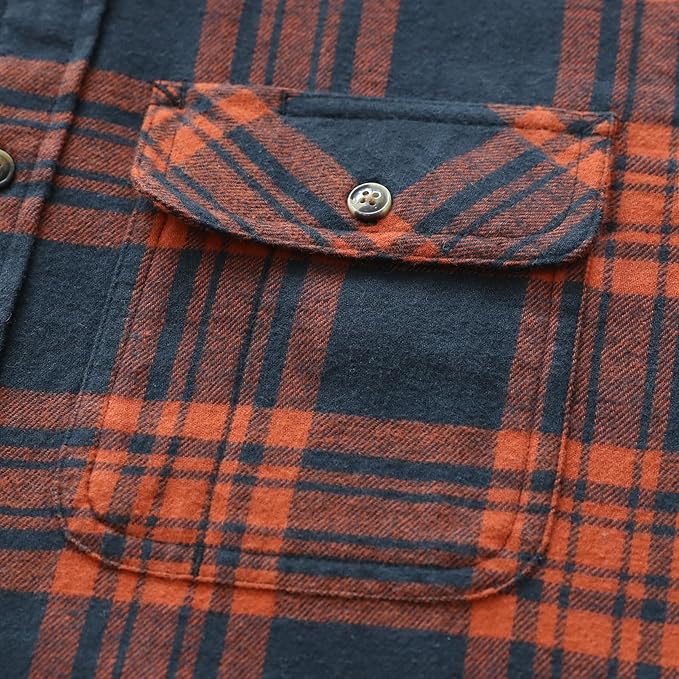 Mens Midweight Flannel Shirts Long Sleeve Casual Button Down Brushed 100% Cotton Shirt#1016