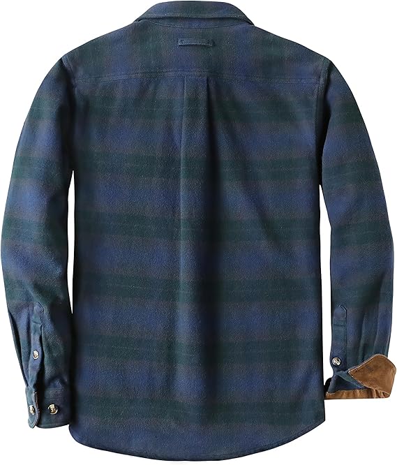 Dubinik® Mens Flannel Shirts Long Sleeve Casual Button Down Heavyweight Soft Pure Cotton Plaid Warm Suede Cuffs#0082012