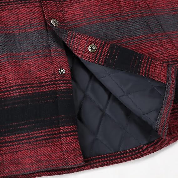 Dubinik® Mens Lightweight Jacket Cozy Warm Lined Flannel Shirts for Men Long Sleeve Snap Casual Plaid 2 Chest Pockets#0181007