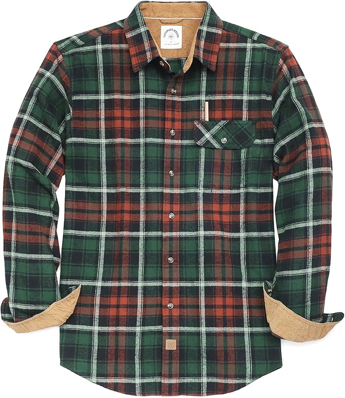 Mens Midweight Flannel Shirts Long Sleeve Casual Button Down Brushed 100% Cotton Shirt#1010