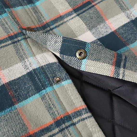 Dubinik® Mens Lightweight Jacket Cozy Warm Lined Flannel Shirts for Men Long Sleeve Snap Casual Plaid 2 Chest Pockets#0181012