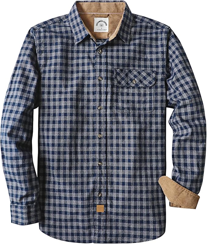 Mens Midweight Flannel Shirts Long Sleeve Casual Button Down Brushed 100% Cotton Shirt#1015