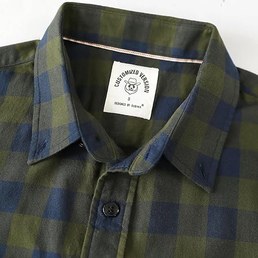 Dubinik Green Plaid Mens Short Sleeve Button Down Shirts 100% Cotton Plaid Men's Casual Button-Down Shirts with Pocket#02076 M / Green Plaid
