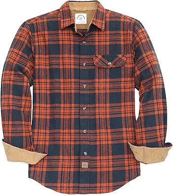 Mens Midweight Flannel Shirts Long Sleeve Casual Button Down Brushed 100% Cotton Shirt#1016