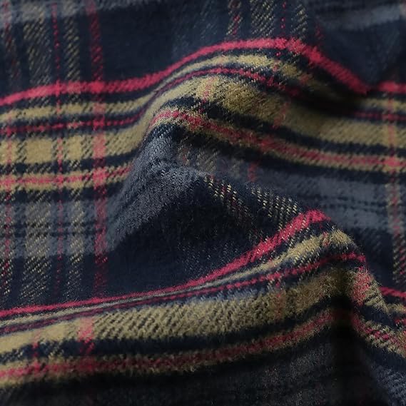 Dubinik® Mens Flannel Shirts Long Sleeve Casual Button Down Heavyweight Soft Pure Cotton Plaid Warm Suede Cuffs#0082001