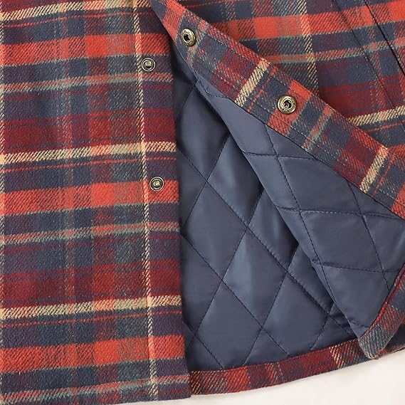 Dubinik® Mens Lightweight Jacket Cozy Warm Lined Flannel Shirts for Men Long Sleeve Snap Casual Plaid 2 Chest Pockets#0181010