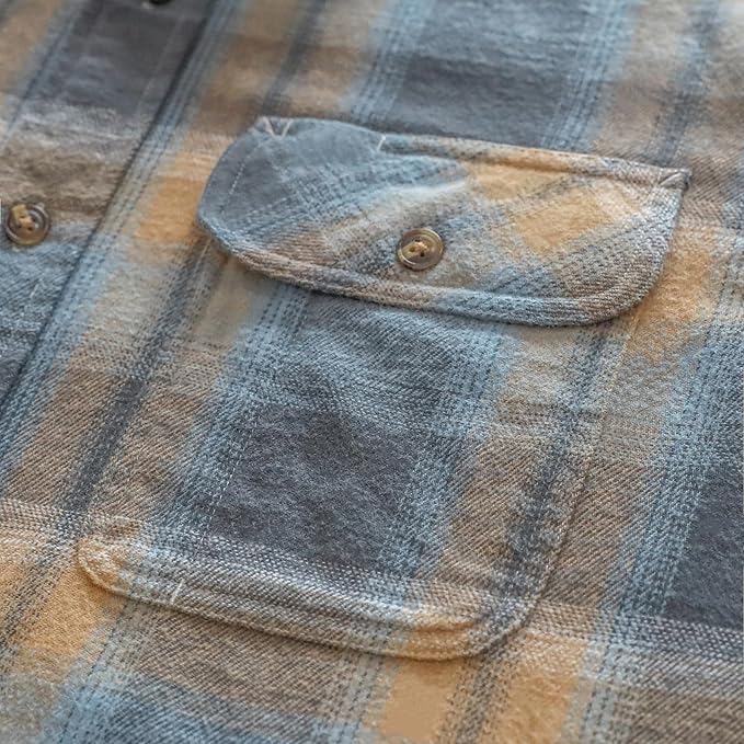 Mens Midweight Flannel Shirts Long Sleeve Casual Button Down Brushed 100% Cotton Shirt#1011