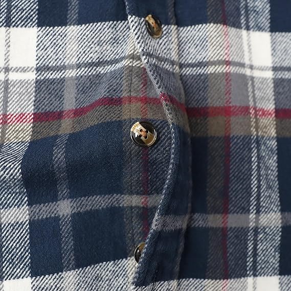 Dubinik® Mens Flannel Shirts Long Sleeve Casual Button Down Heavyweight Soft Pure Cotton Plaid Warm Suede Cuffs#0082005