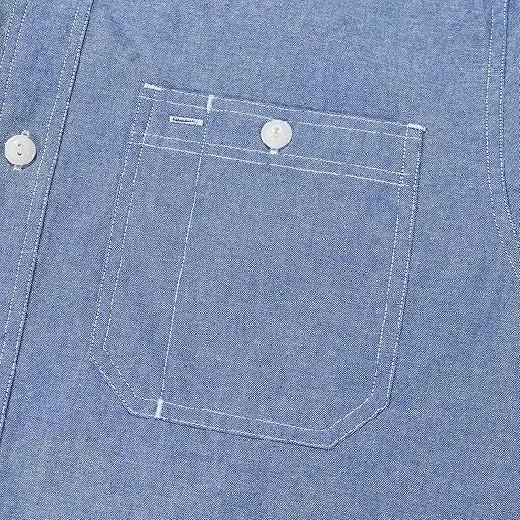 Dubinik® Light Blue Chambray Long Sleeve Button-Front Closure Pocket Cotton Workshirt#58009
