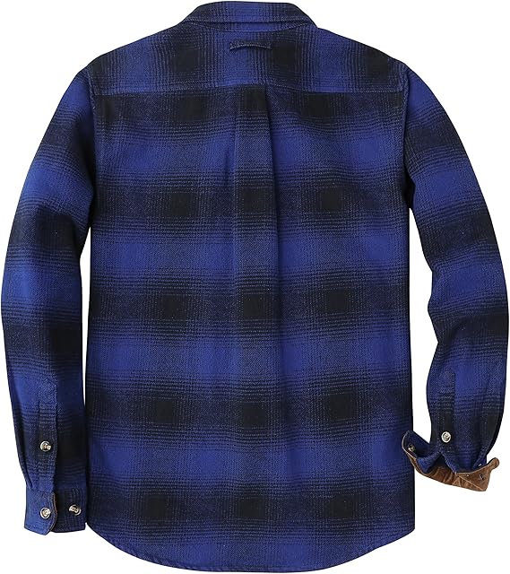 Dubinik® Mens Flannel Shirts Long Sleeve Casual Button Down Heavyweight Soft Pure Cotton Plaid Warm Suede Cuffs#0082002