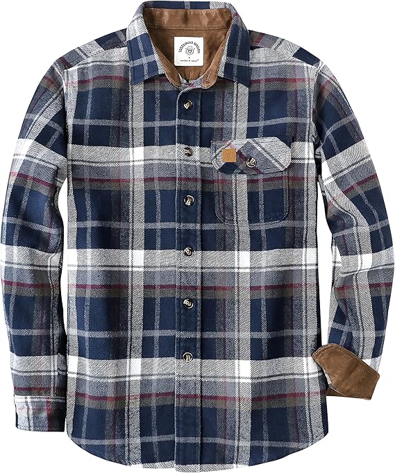 Dubinik® Mens Flannel Shirts Long Sleeve Casual Button Down Heavyweight Soft Pure Cotton Plaid Warm Suede Cuffs#0082005