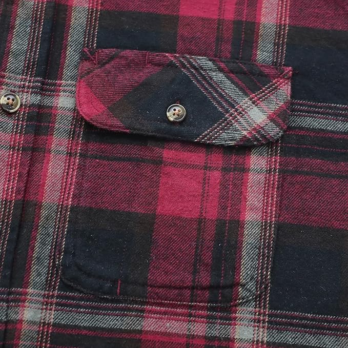 Mens Midweight Flannel Shirts Long Sleeve Casual Button Down Brushed 100% Cotton Shirt#1001