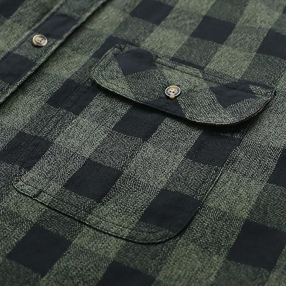 Mens Midweight Flannel Shirts Long Sleeve Casual Button Down Brushed 100% Cotton Shirt#10108