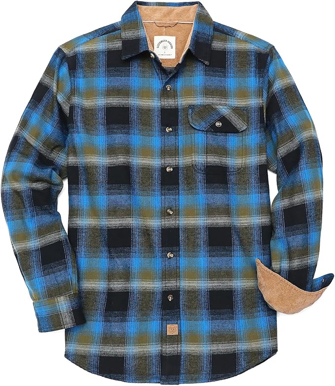 Herren Mittelschweres Flanellhemd, Langarm, lässig, Button-Down, gebürstetes Hemd aus 100 % Baumwolle #1008
