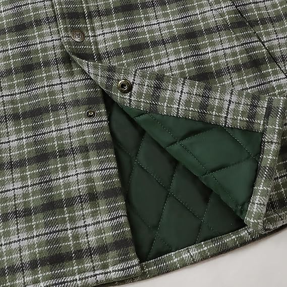 Dubinik® Mens Lightweight Jacket Cozy Warm Lined Flannel Shirts for Men Long Sleeve Snap Casual Plaid 2 Chest Pockets#0181008