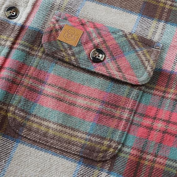 Dubinik® Mens Flannel Shirts Long Sleeve Casual Button Down Heavyweight Soft Pure Cotton Plaid Warm Suede Cuffs#0082010