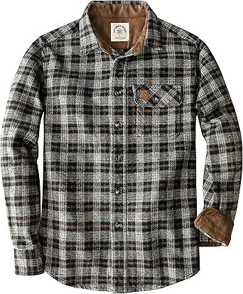 Dubinik® Mens Flannel Shirts Long Sleeve Casual Button Down Heavyweight Soft Pure Cotton Plaid Warm Suede Cuffs#0082015