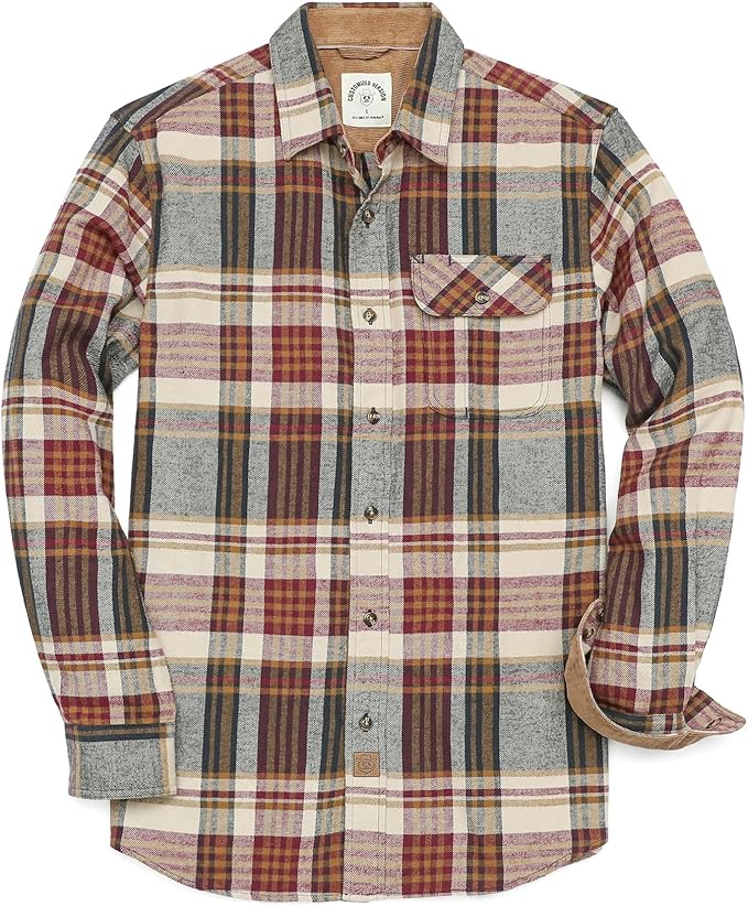 Herren Mittelschweres Flanellhemd, Langarm, lässig, Button-Down, gebürstetes Hemd aus 100 % Baumwolle #1013