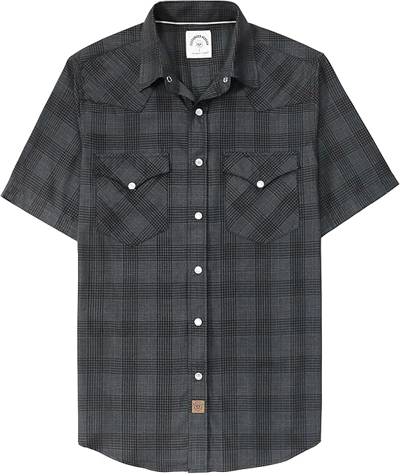 Dubinik®Bamboo Fiber Mens Shirts Short Sleeve Plaid Shirt Men Western Cowboy Pearl Snap Vintage Casual Plaid Shirt #29063