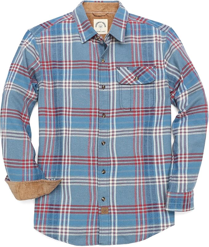 Herren Mittelschweres Flanellhemd, Langarm, lässig, Button-Down, gebürstetes Hemd aus 100 % Baumwolle #1021