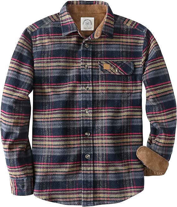 Dubinik® Mens Flannel Shirts Long Sleeve Casual Button Down Heavyweight Soft Pure Cotton Plaid Warm Suede Cuffs#0082001