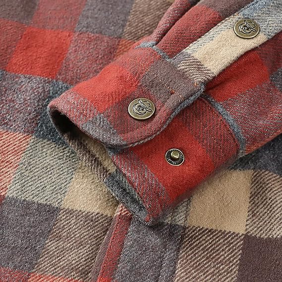 Dubinik® Mens Lightweight Jacket Cozy Warm Lined Flannel Shirts for Men Long Sleeve Snap Casual Plaid 2 Chest Pockets#0181011