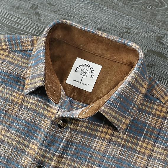 Dubinik® Mens Flannel Shirts Long Sleeve Casual Button Down Heavyweight Soft Pure Cotton Plaid Warm Suede Cuffs#0082006