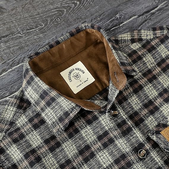 Dubinik® Mens Flannel Shirts Long Sleeve Casual Button Down Heavyweight Soft Pure Cotton Plaid Warm Suede Cuffs#0082015