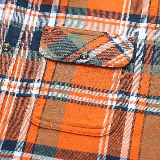 Mens Midweight Flannel Shirts Long Sleeve Casual Button Down Brushed 100% Cotton Shirt#1007