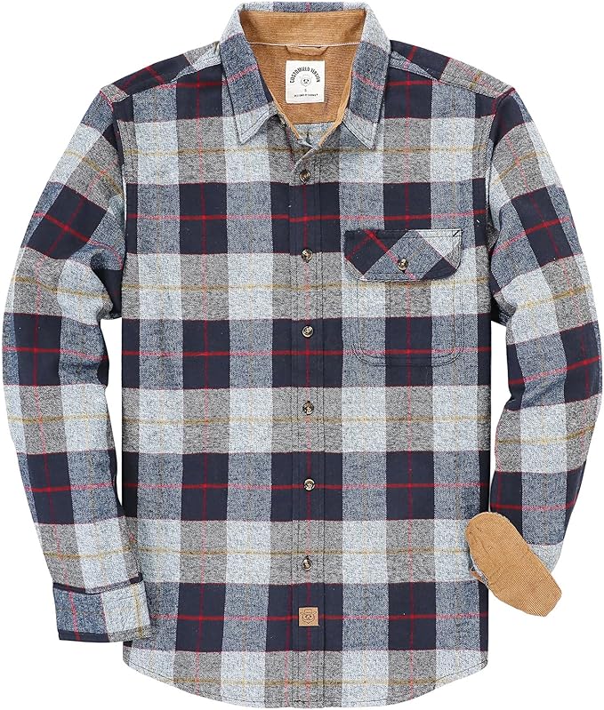 Herren Mittelschweres Flanellhemd, Langarm, lässig, Button-Down, gebürstetes Hemd aus 100 % Baumwolle #1005