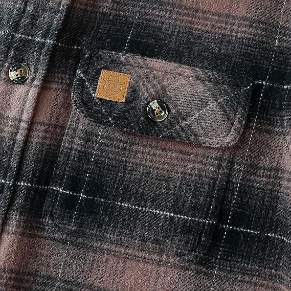Dubinik® Mens Flannel Shirts Long Sleeve Casual Button Down Heavyweight Soft Pure Cotton Plaid Warm Suede Cuffs#0082009