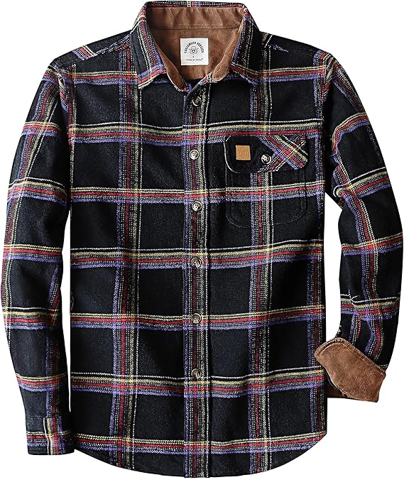 Dubinik® Mens Flannel Shirts Long Sleeve Casual Button Down Heavyweight Soft Pure Cotton Plaid Warm Suede Cuffs#0082007