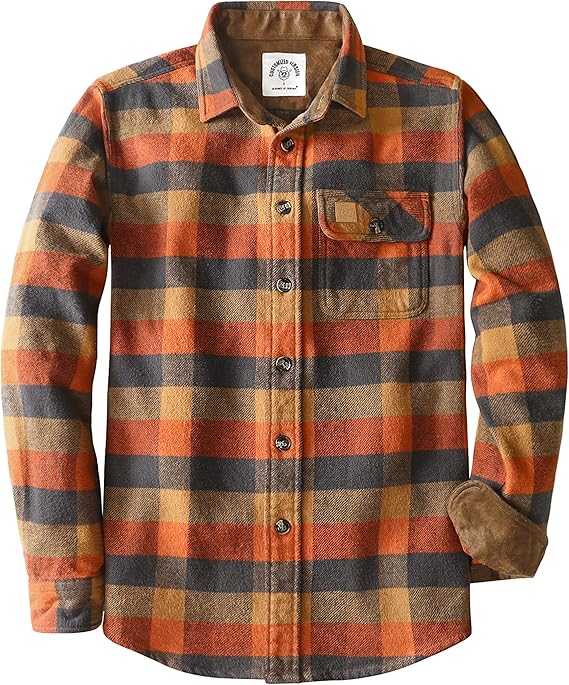 Dubinik® Mens Flannel Shirts Long Sleeve Casual Button Down Heavyweight Soft Pure Cotton Plaid Warm Suede Cuffs#0082011