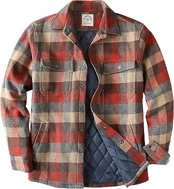 Dubinik® Mens Lightweight Jacket Cozy Warm Lined Flannel Shirts for Men Long Sleeve Snap Casual Plaid 2 Chest Pockets#0181011