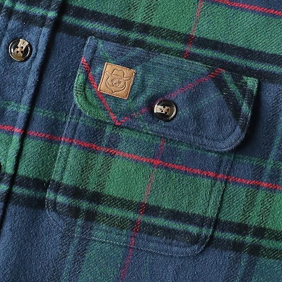 Dubinik® Mens Flannel Shirts Long Sleeve Casual Button Down Heavyweight Soft Pure Cotton Plaid Warm Suede Cuffs#0082016