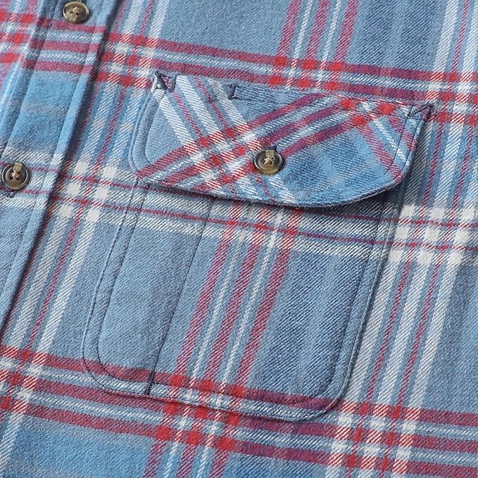 Herren Mittelschweres Flanellhemd, Langarm, lässig, Button-Down, gebürstetes Hemd aus 100 % Baumwolle #1021