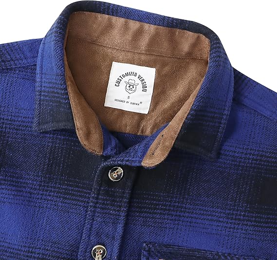 Dubinik® Mens Flannel Shirts Long Sleeve Casual Button Down Heavyweight Soft Pure Cotton Plaid Warm Suede Cuffs#0082002