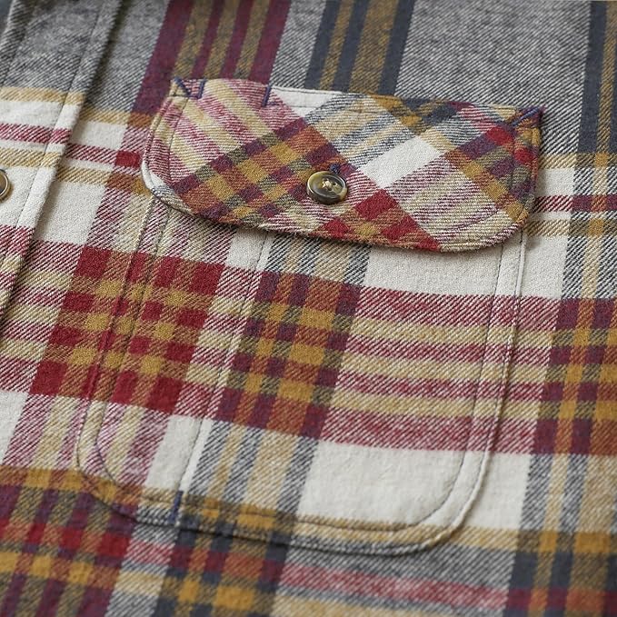 Herren Mittelschweres Flanellhemd, Langarm, lässig, Button-Down, gebürstetes Hemd aus 100 % Baumwolle #1013