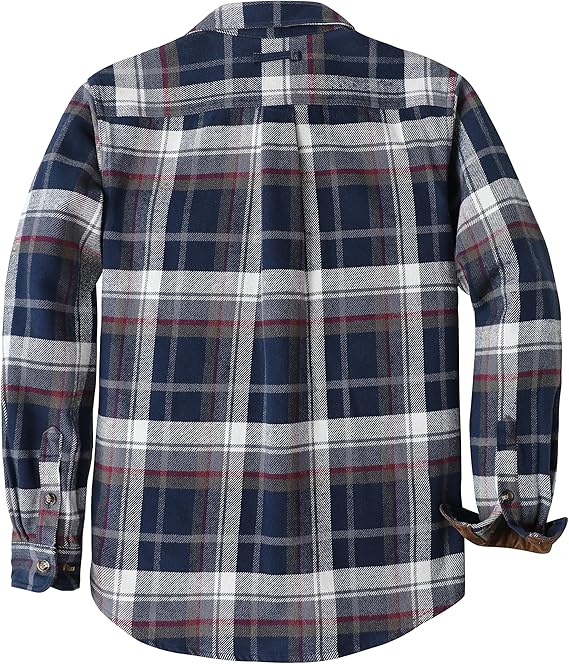 Dubinik® Mens Flannel Shirts Long Sleeve Casual Button Down Heavyweight Soft Pure Cotton Plaid Warm Suede Cuffs#0082005