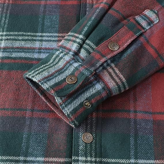 Dubinik® Mens Lightweight Jacket Cozy Warm Lined Flannel Shirts for Men Long Sleeve Snap Casual Plaid 2 Chest Pockets#0181014