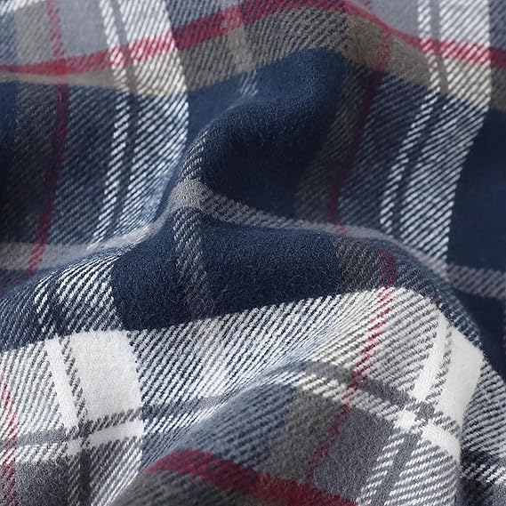 Dubinik® Mens Flannel Shirts Long Sleeve Casual Button Down Heavyweight Soft Pure Cotton Plaid Warm Suede Cuffs#0082005