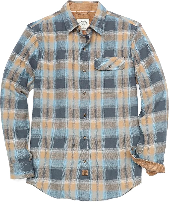 Mens Midweight Flannel Shirts Long Sleeve Casual Button Down Brushed 100% Cotton Shirt#1011