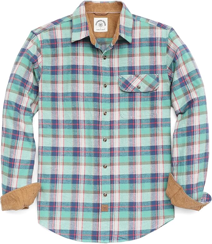 Mens Midweight Flannel Shirts Long Sleeve Casual Button Down Brushed 100% Cotton Shirt#1514