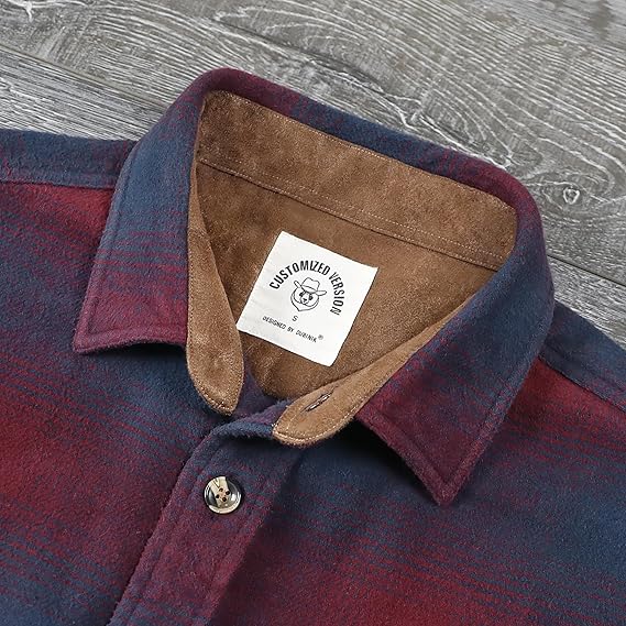 Dubinik® Mens Flannel Shirts Long Sleeve Casual Button Down Heavyweight Soft Pure Cotton Plaid Warm Suede Cuffs#0082004