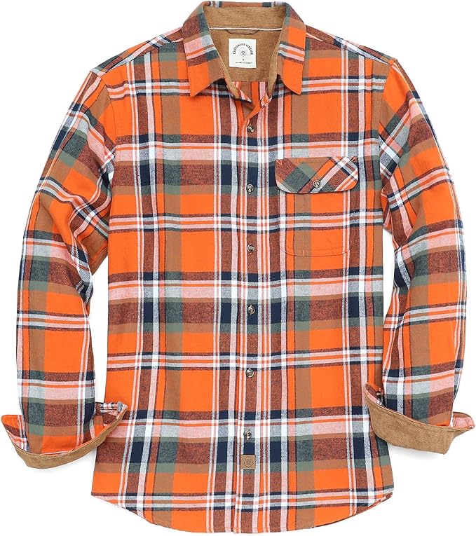 Mens Midweight Flannel Shirts Long Sleeve Casual Button Down Brushed 100% Cotton Shirt#1007