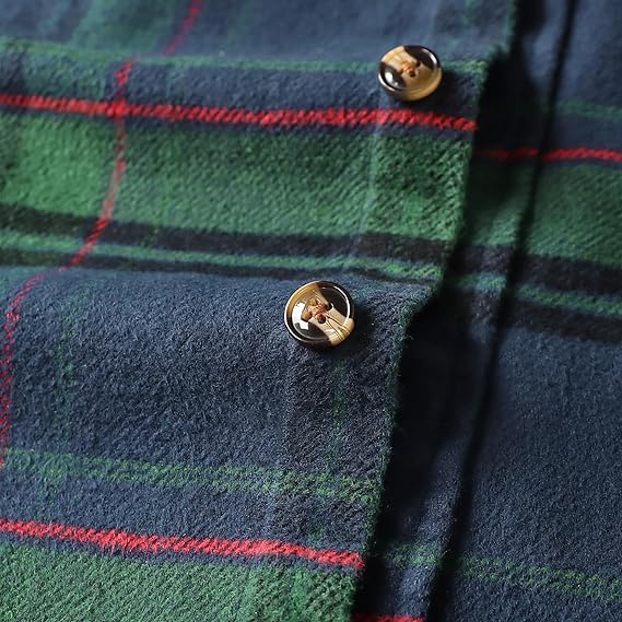 Dubinik® Mens Flannel Shirts Long Sleeve Casual Button Down Heavyweight Soft Pure Cotton Plaid Warm Suede Cuffs#0082016