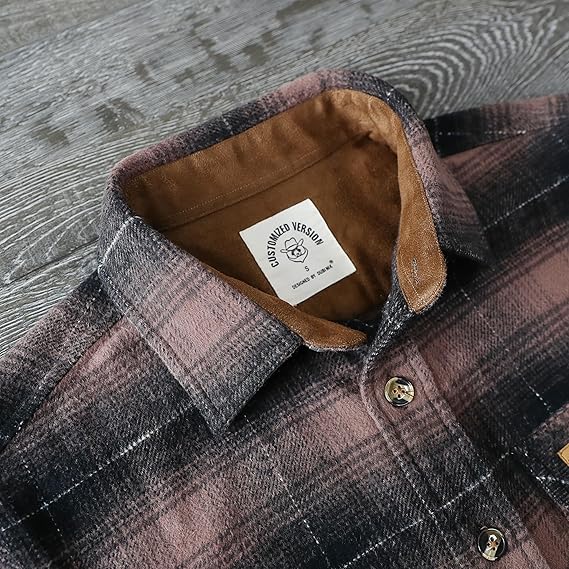 Dubinik® Mens Flannel Shirts Long Sleeve Casual Button Down Heavyweight Soft Pure Cotton Plaid Warm Suede Cuffs#0082009