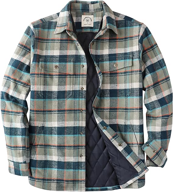 Dubinik® Mens Lightweight Jacket Cozy Warm Lined Flannel Shirts for Men Long Sleeve Snap Casual Plaid 2 Chest Pockets#0181012